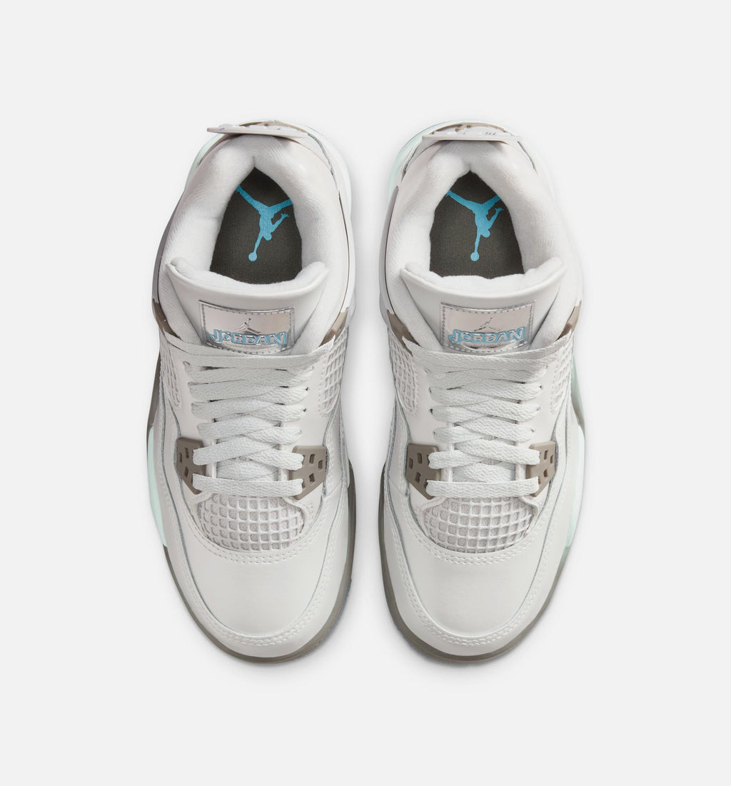 Air Jordan 4 Retro Grade School Lifestyle Shoe - Photon Dust/Blue Chill/Flat Pewter/White/Blue Tint